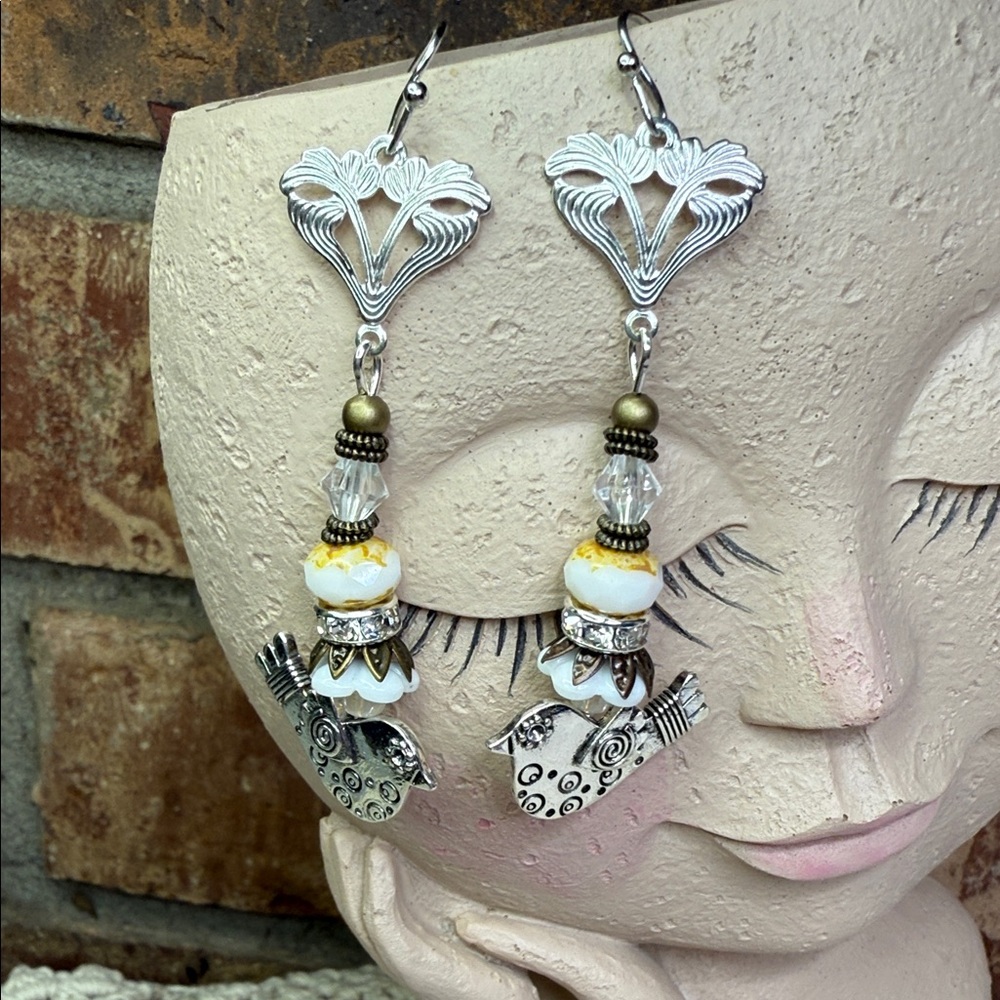 Silver Tone Bird Dangle Earrings - image 4